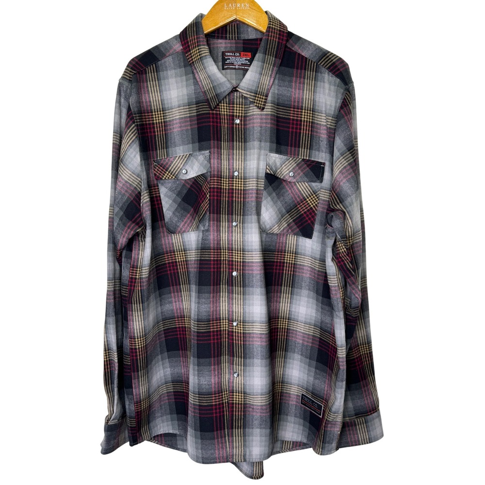 Troll Co. True Grit Pearl Snap‎ Flannel 3XL Black/Red/Yellow